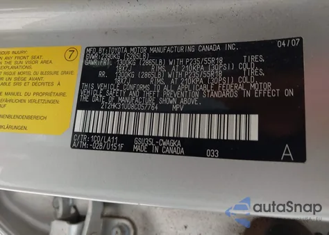 2008 Lexus Rx 350 z USA, uszkodzony, nr VIN 2T2HK31U08C057764